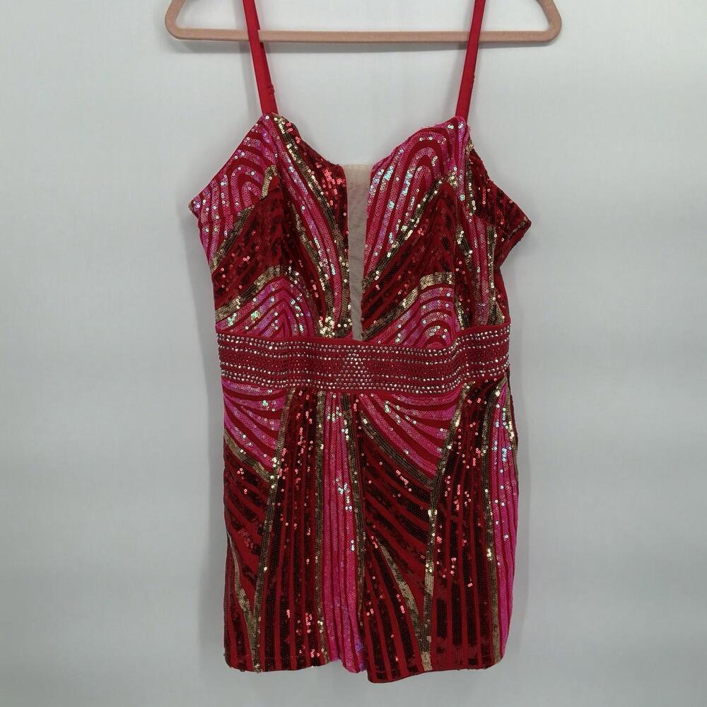 Sequin Red Pink Shorts Jumpsuit Bodysuit Women’s XL
